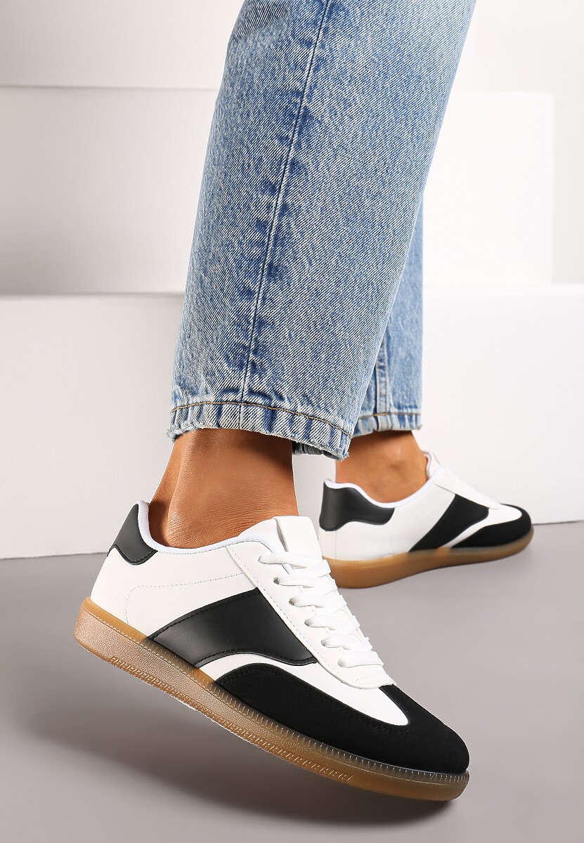 Czarno-Białe Sneakersy Tenisówki z Klasycznym Sznurowaniem Norio