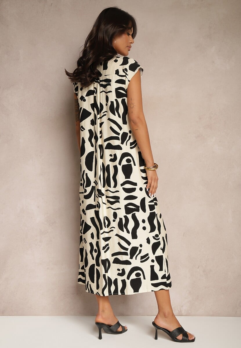 Czarna Sukienka Koszulowa z Kieszeniami w Geometryczny Print Arathia