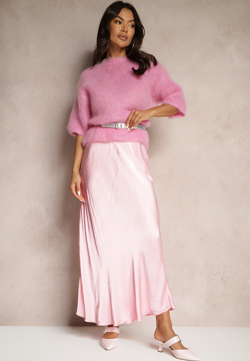 Bordowa Rozkloszowana Spódnica Satynowa z Wiskozy Rihaniel