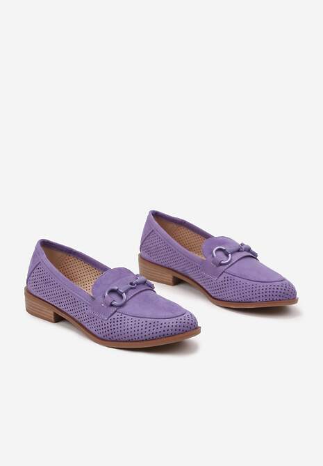 Fioletowe Mokasyny Vices z Perforacją z Wkładką ze Skóry Naturalnej Felithria