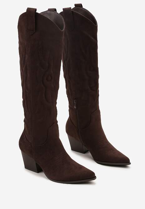 Ciemnobrązowe Kowbojki Kozaki na Stożkowym Słupku z Ekozamszu Iriada