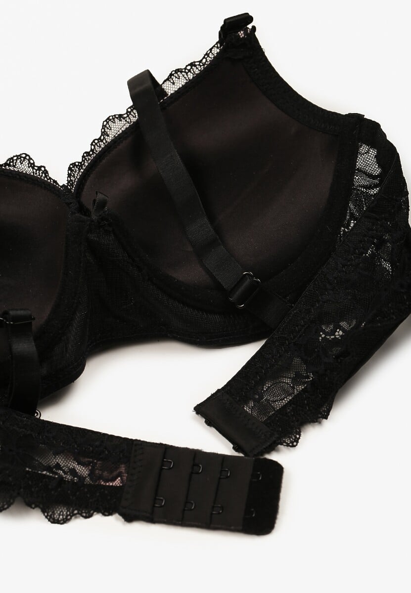 Czarno-Różowy Biustonosz Push Up Ozdobiony Koronką Temirenna