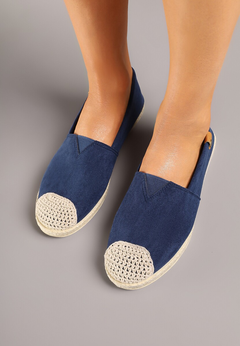 Granatowe Espadryle z Elastyczną Wstawką Zdobione Plecionką Kinellis