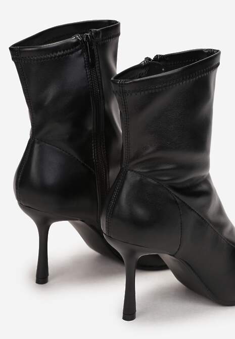 Czarne Botki na Szpilce z Dopasowaną Cholewką Hilila