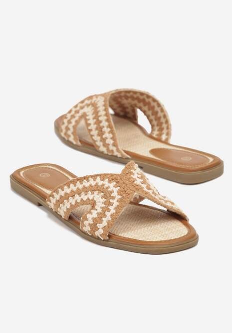 Brązowe Klapki Ozdobione Geometrycznym Motywem Zerava