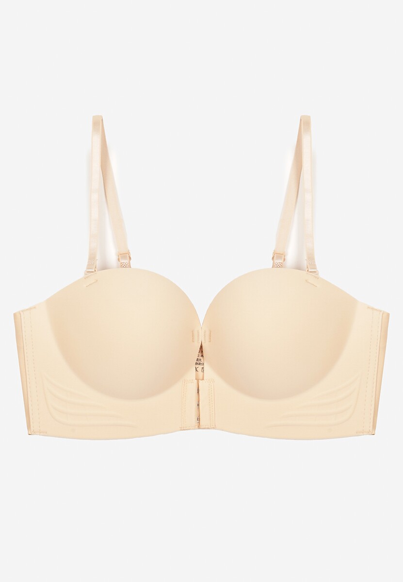 Beżowy Biustonosz Push Up z Zapięciem z Przodu Beliri