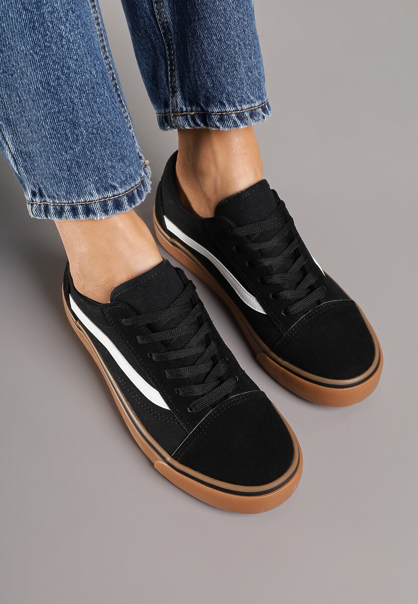 Czarno-Beżowe Tenisówki z Boczną Naszywką Simeris