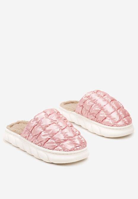Różowe Płaskie Kapcie Vices Ozdobione Pikowaną Cholewką Aquintina