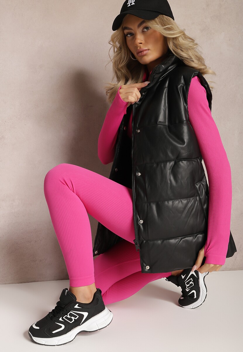 Zielona Kamizelka Pikowana z Wiązanym Paskiem z Ekoskóry Sotochus