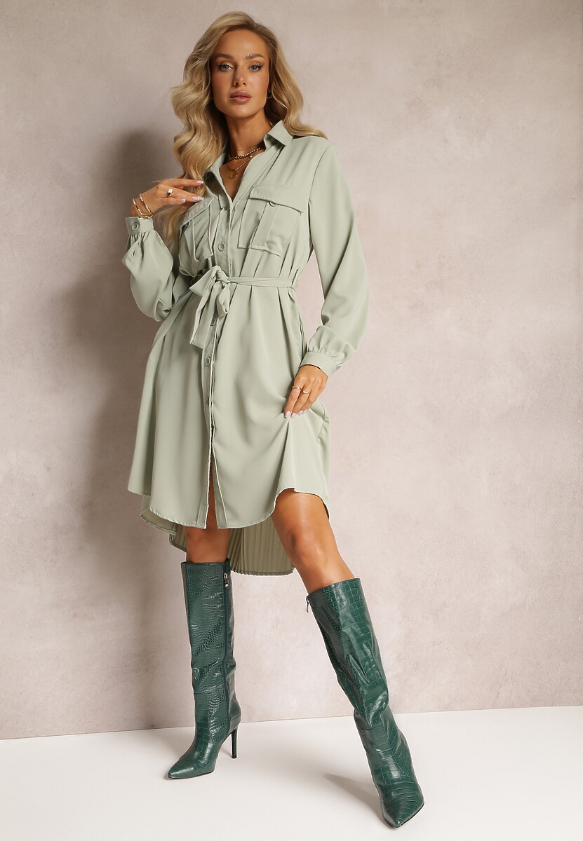 Jasnozielona Koszulowa Sukienka Mini Bawełniana Zenata
