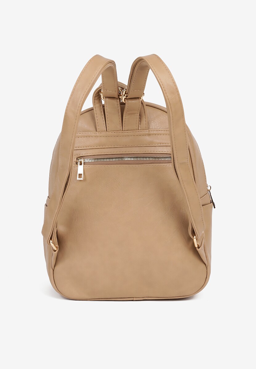 Ciemnobeżowy Plecak z Ozdobną Aplikacją i Suwakiem Milaretta