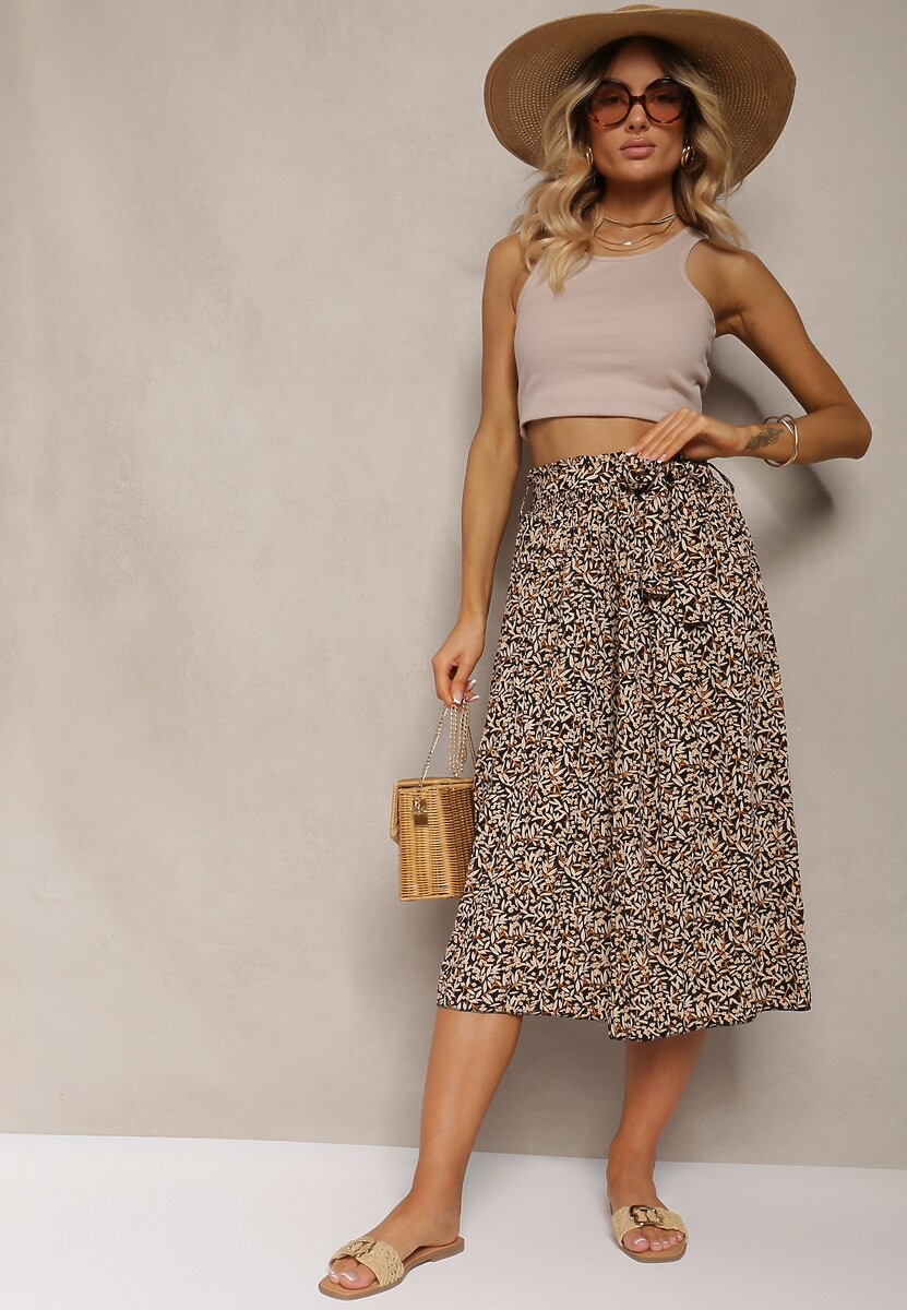 Zielono-Różowe Plisowane Spodnie Szwedy High Waist z Materiałowym Paskiem i Gumką w Talii Isefia