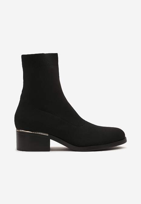 Czarne Skarpetkowe Botki na Niskim Obcasie z Metaliczną Aplikacją Ezrivess