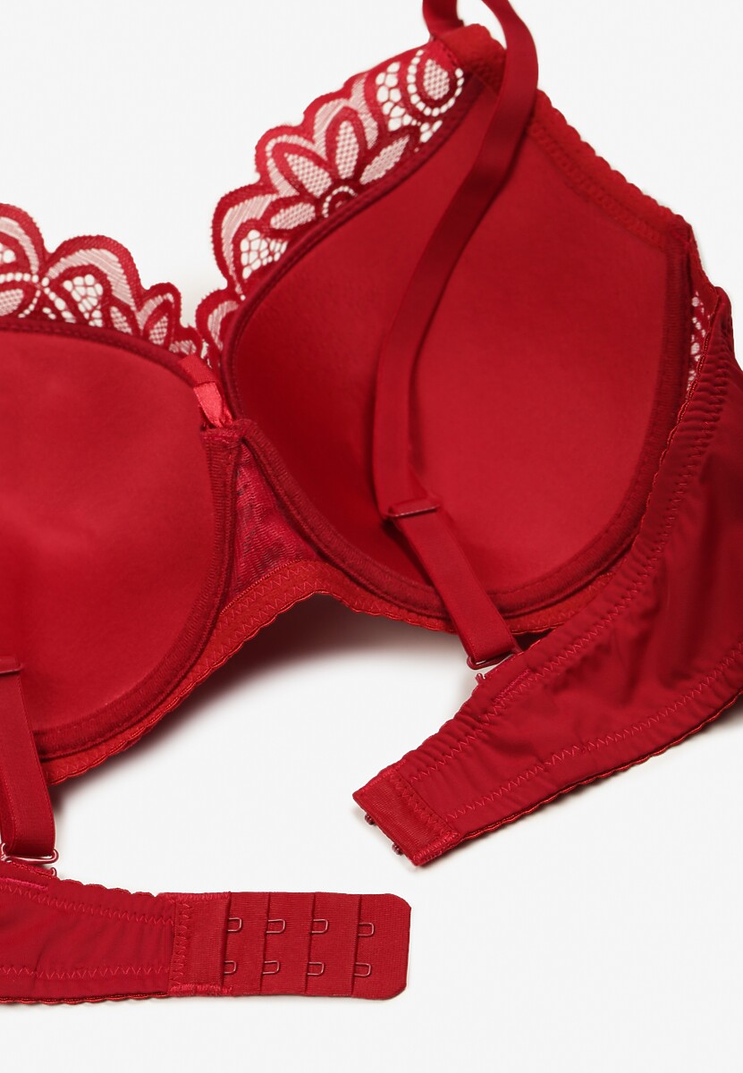 Bordowy Koronkowy Biustonosz Push Up Nelior