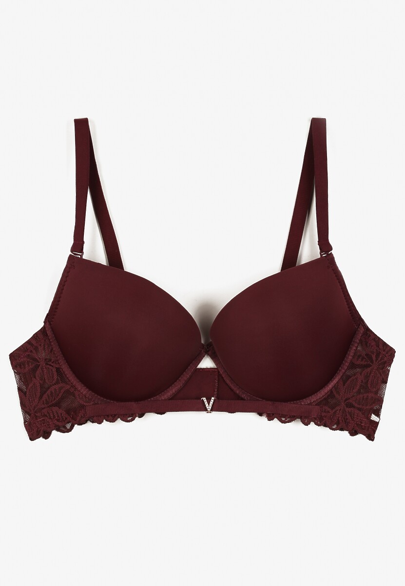 Ciemnofioletowy Biustonosz Push-Up z Koronką i Wycięciem z Przodu Sariaris