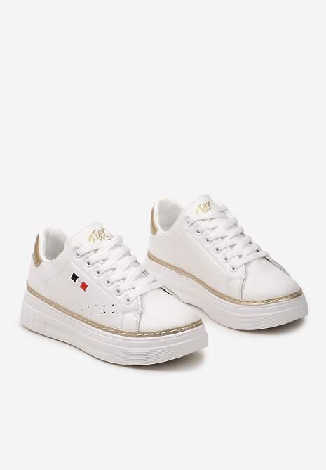 Biało-Złote Sneakersy na Platformie z Minimalistycznym Obszyciem Wokół Podeszwy Ansinrea