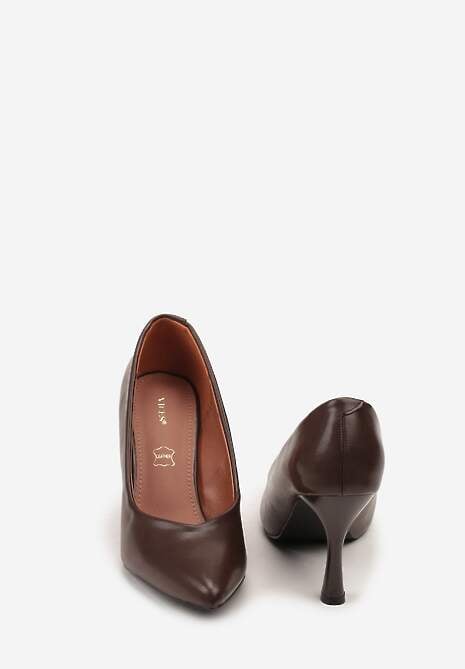 Brązowe Szpilki Vices na Klepsydrowym Obcasie ze Skórzaną Wkładką Muzite
