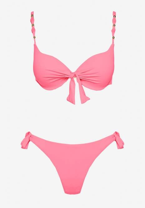 Różowe Bikini Majtki i Biustonosz z Wiązaniem Sadeenne