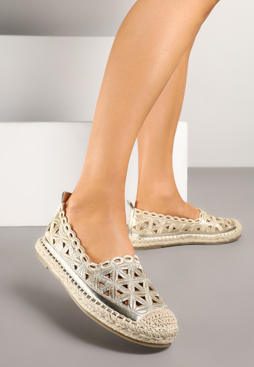 Złote Ażurowe Espadryle Ozdobione Plecionką Meranovia