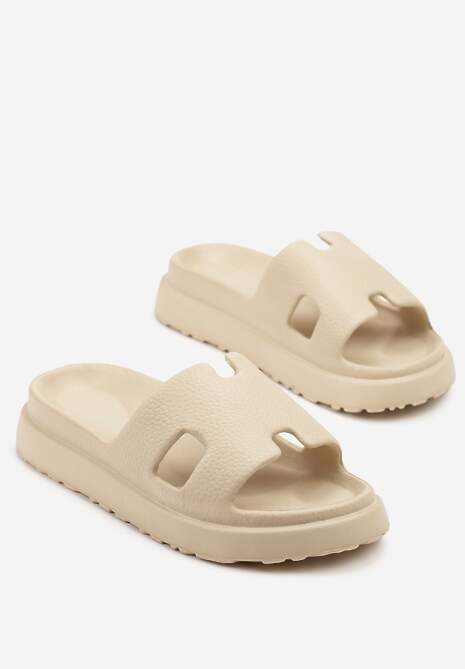 Ciemnobeżowe Klapki z Geometryczną Cholewką Iffanire