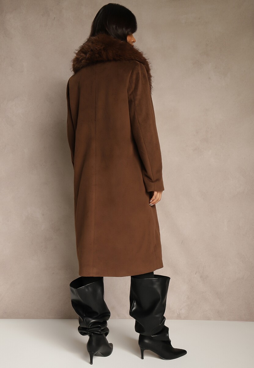 Brązowy Płaszcz z Odpinanym Futerkiem Lillvana