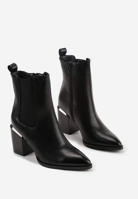 Czarne Botki z Elastycznym Panelem i Stożkowym Obcasem z Aplikacją Tuvitta