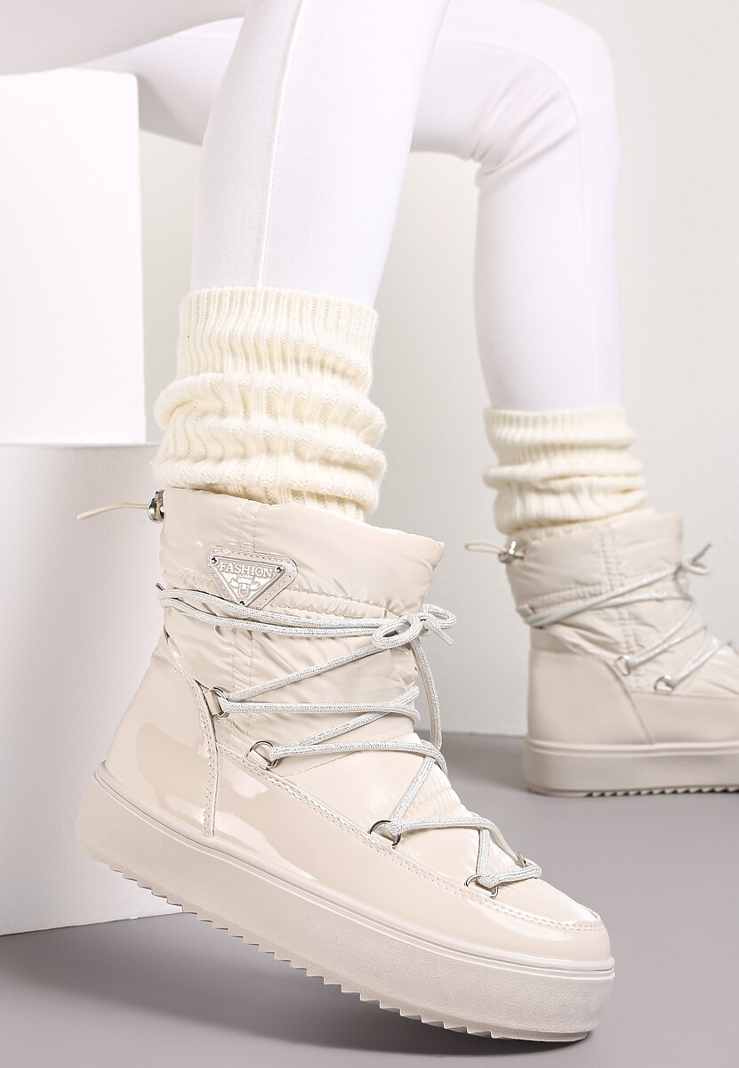 Beżowe Śniegowce z Elastycznym Sznurowaniem Reku
