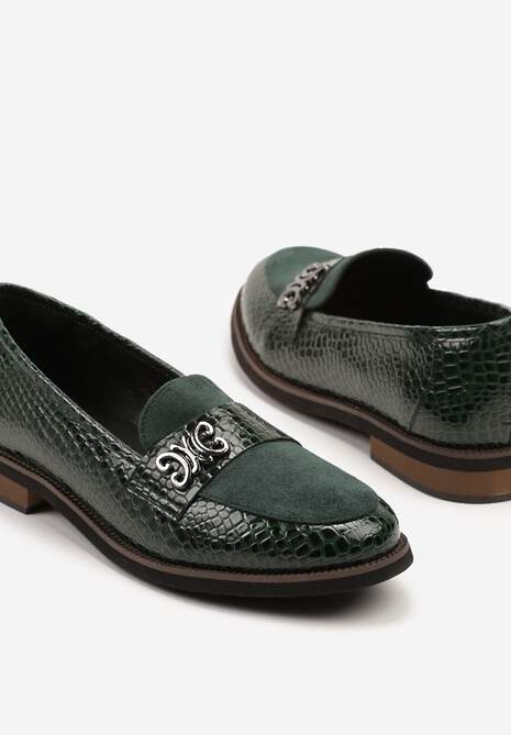 Zielone Lakierowane Mokasyny ze Skórzaną Wkładką Socca