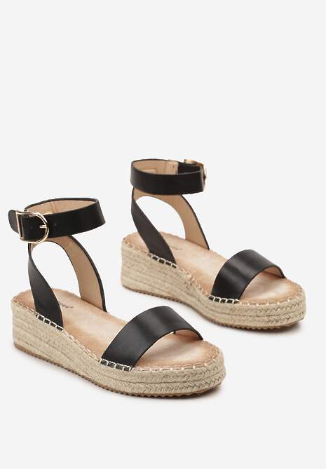 Czarne Sandały na Plecionej Platformie Ophilla