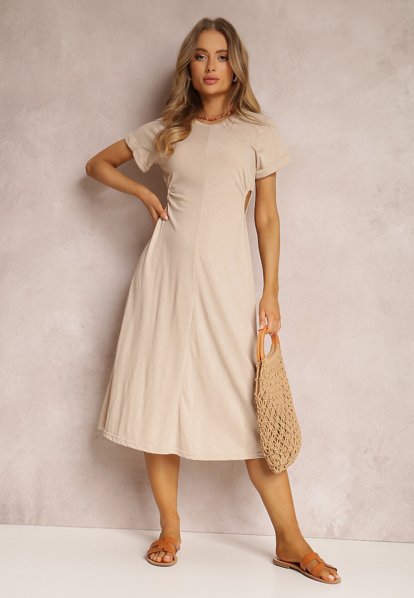 Beżowa Sukienka Bawełniana Satho