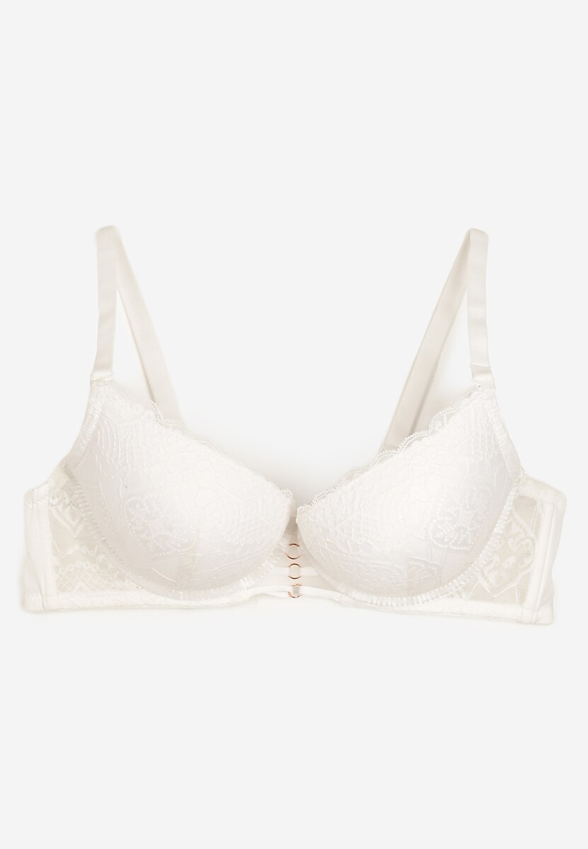 Jasnobeżowy Elegancki Biustonosz Miseczka C z Koronką i Zapięciem na Haftki Mairiel