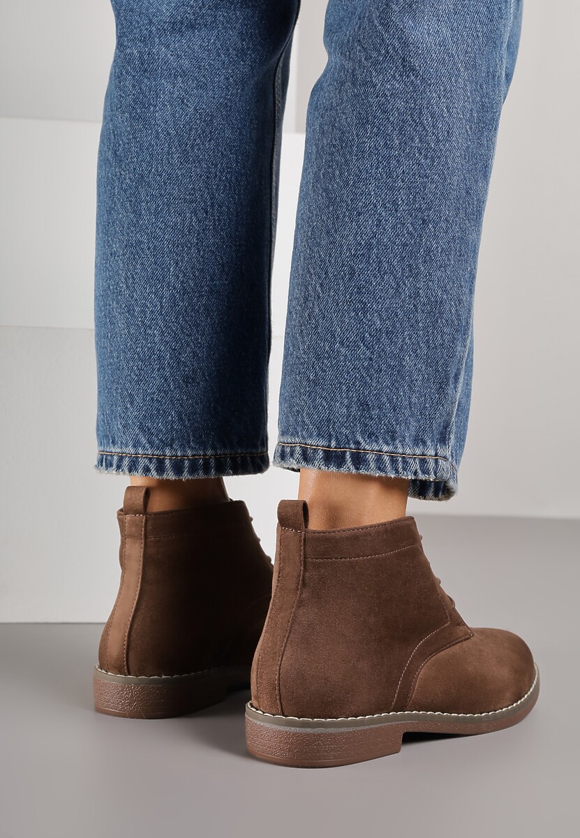 Ciemnobeżowe Botki z Sznurowaniem Wasicia