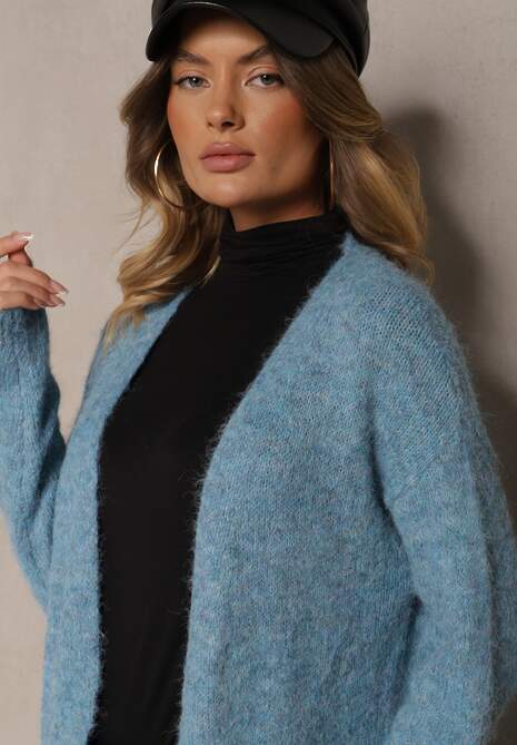 Niebieski Kardigan Niezapinany z Wełną i Kieszeniami Miathinae