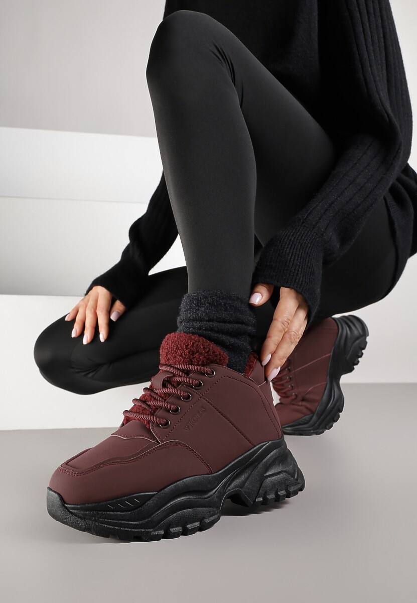 Bordowe Trapery Sneakersy Vices na Platformie z Tłoczeniem Nirrise