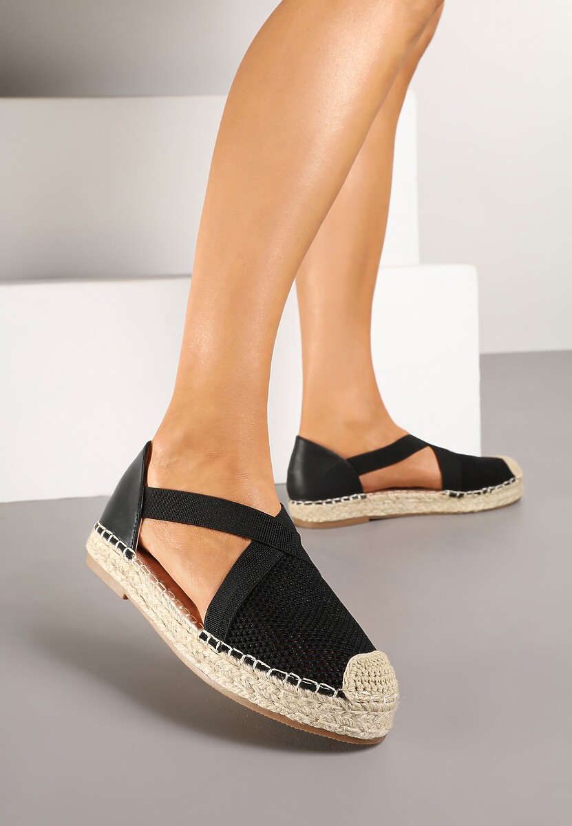 Czarne Plecione Espadryle z Ozdobnymi Paskami Morithia