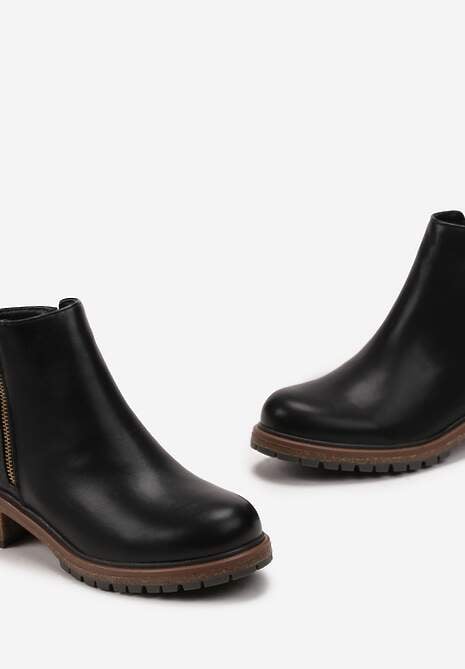 Czarne Botki z Dekoracyjnym Suwakiem Mikacina