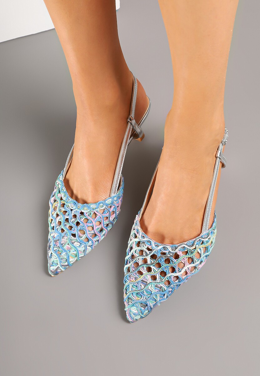 Niebieskie Sandały na Kaczuszce Slingback z Plecionką Clevassa