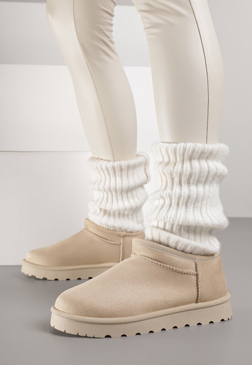 Beżowe Niskie Śniegowce o Wsuwanym Fasonie Alodra