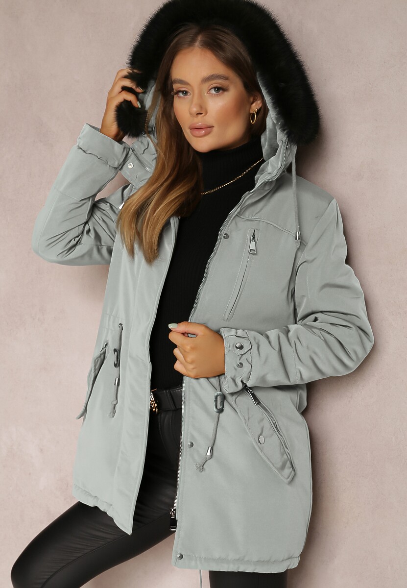 Ciemnozielona Kurtka Parka z Kapturem z Futerkiem Jossie