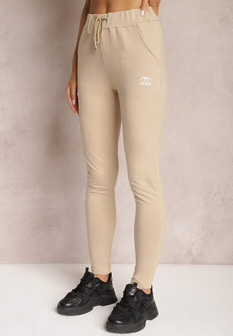 Jasnobeżowe Bawełniane Spodnie Dresowe Steroka