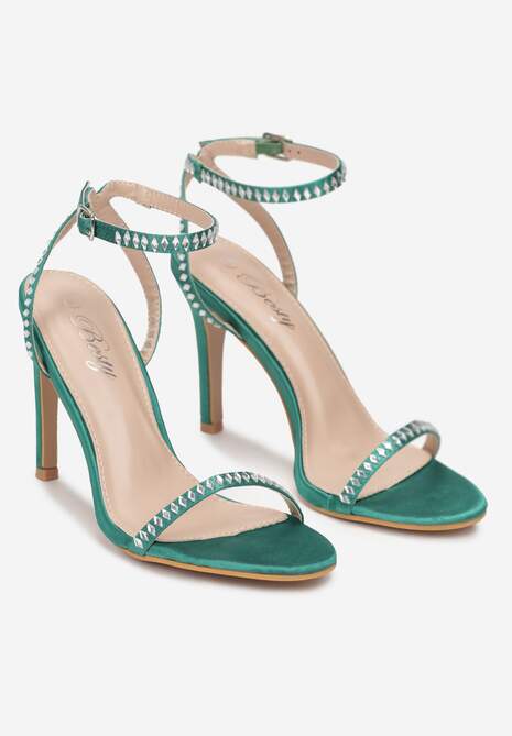 Zielone Sandały na Wysokiej Szpilce z Cyrkoniami Kalisa