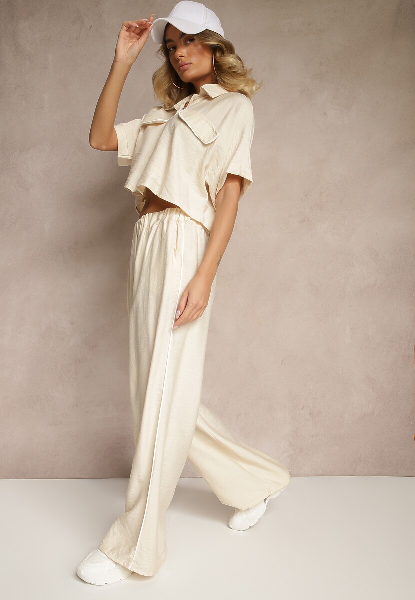 Czarny Komplet z Wiskozy Koszula o Krótkim Kroju i Szerokie Spodnie Daviriana