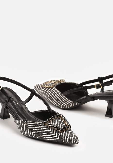 Czarne Sandały na Kaczuszce z Eleganckim Zdobieniem z Cyrkoniami Eleahenna