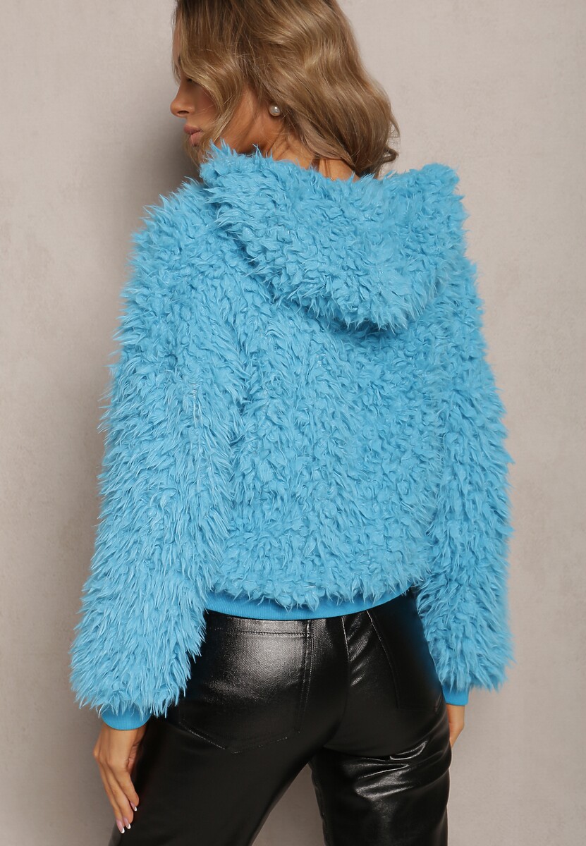 Niebieska Kurtka Wełniana z Kapturem Makil