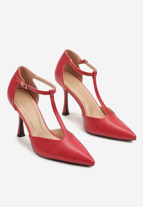 Czerwone Szpilki z Pionowym Paseczkiem Isorela