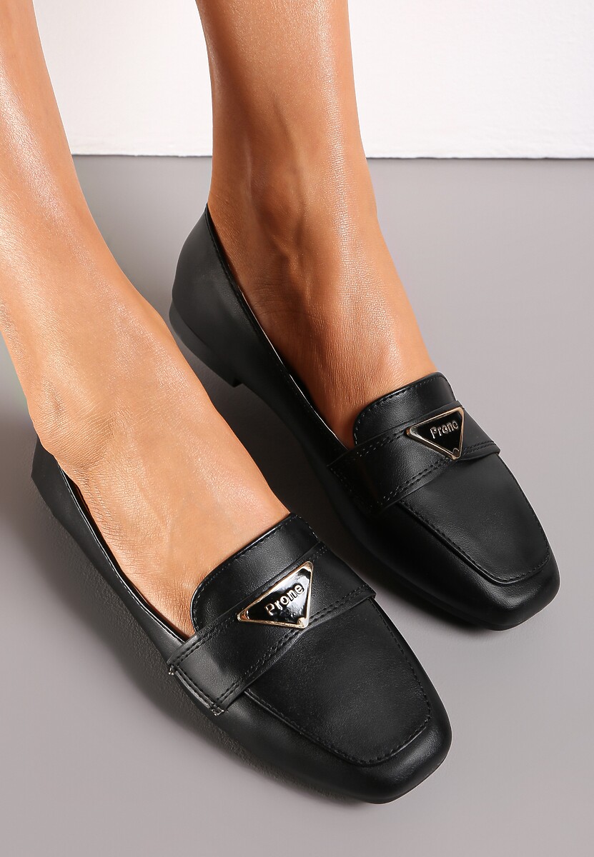 Czarne Mokasyny Loafersy z Klamerką i Płaską Podeszwą Kelse