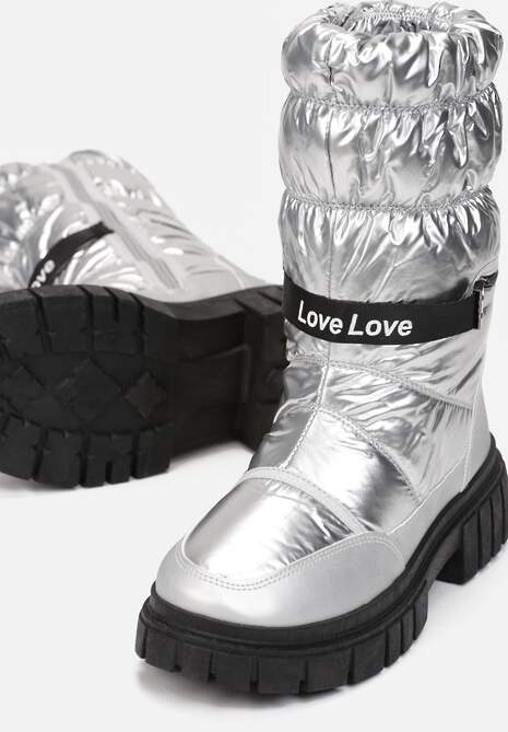 Srebrne Śniegowce Pikowane z Dekoracyjnym Suwakiem Manya