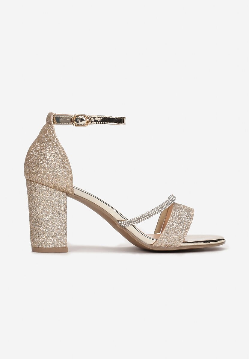 Złote Sandały na Słupku z Paskiem z Cyrkonii Leshil