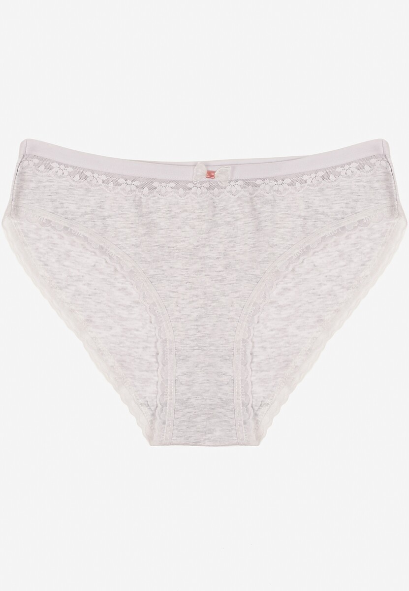 Jasnoszare Majtki Figi z Bawełny Ozdobione Kokardą i Koronką Zeterie