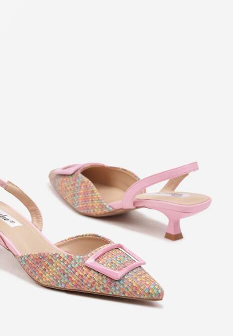 Różowe Czółenka na Kaczuszce Slingback Ozdobione Klamrą Korreia
